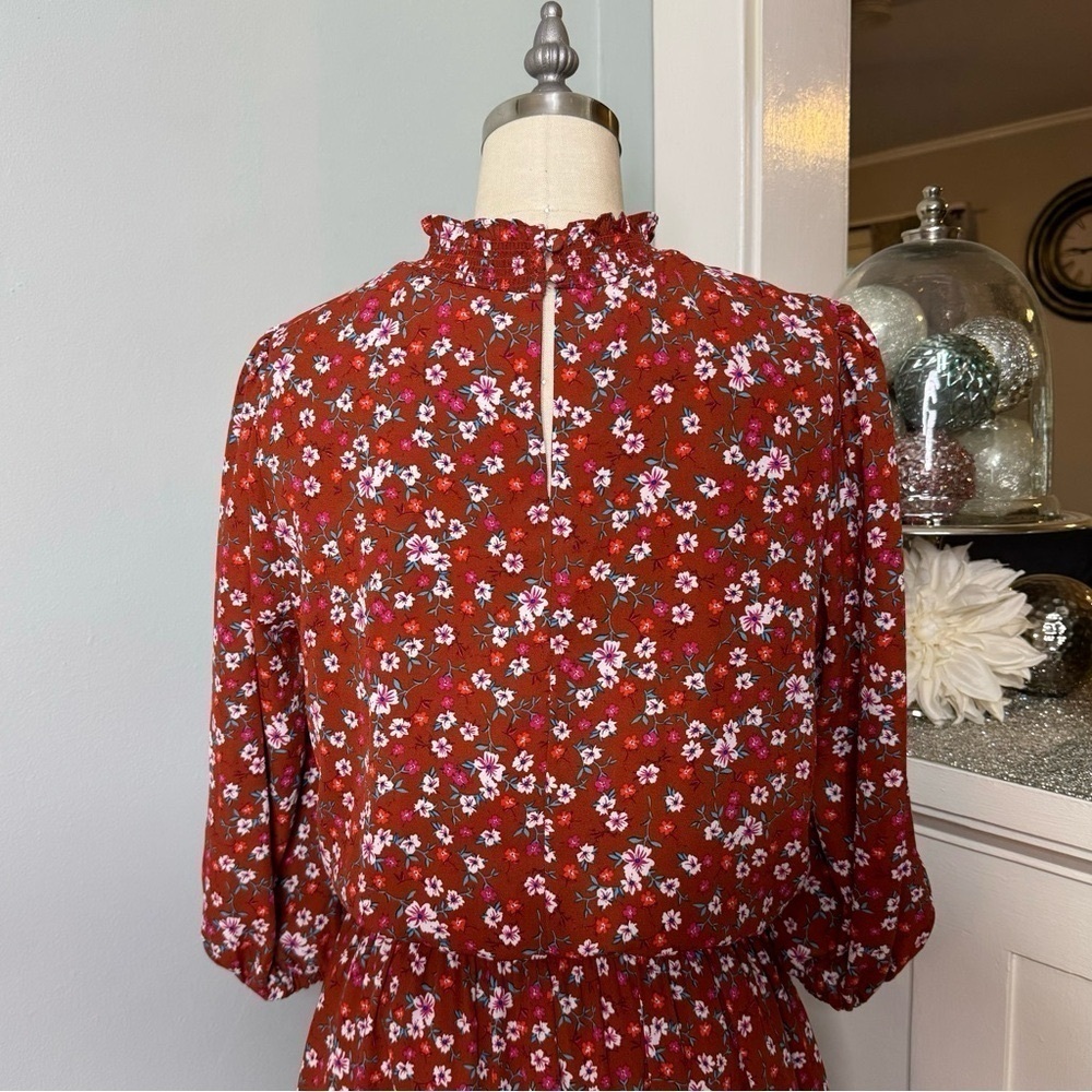 Nanette Lepore Orange Floral Ruffles Fit & Flare Dress Size 10 Medium - Picture 6 of 10